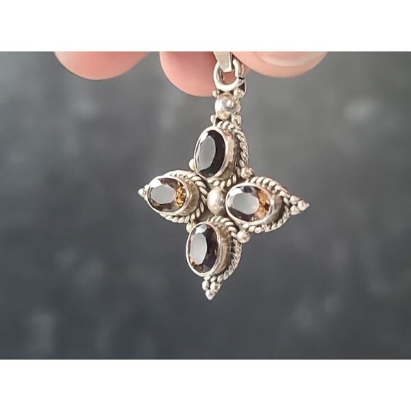 925 Sterling Silver Smoky Quartz Pendant Vintage - Picture 2 of 10
